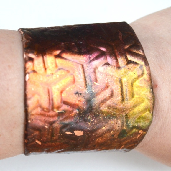 Abstract Colorful Psychedelic Copper Hippie Cuff Handmade Boho Statement - Picture 8 of 8